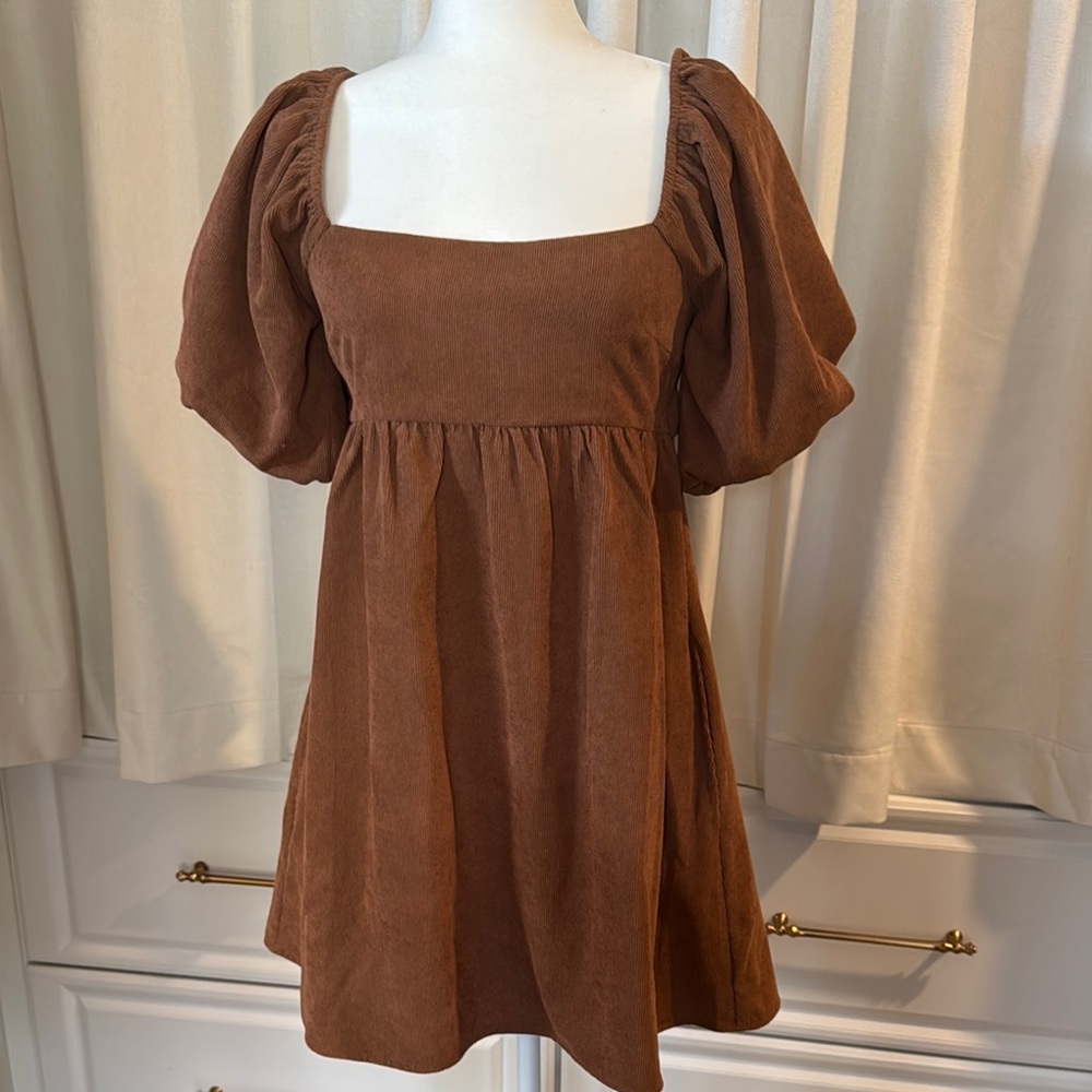 Corduroy Puff Sleeve Dress